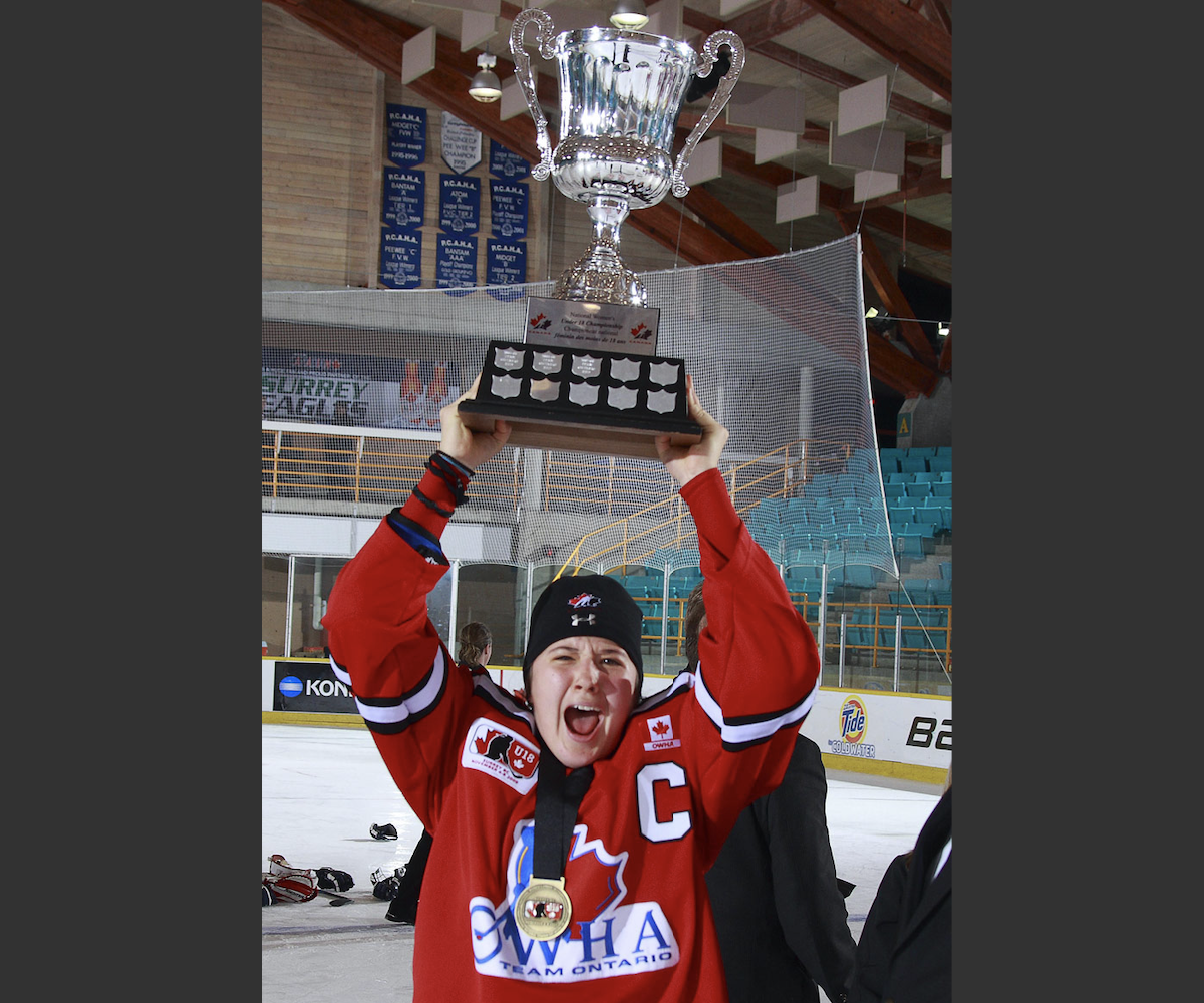 Jamie Lee Rattray lifting the cup for Team Ontario Red